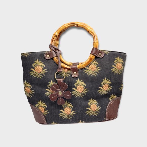 Relic By Fossil Pineapple Handbag Bamboo Black Cruise Tropical Purse Vacation - Picture 11 of 11